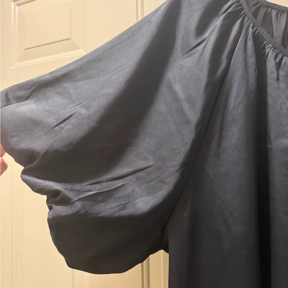 NWT Vintage DKNY Black Satin Bubble Sleeve Blouse - Split Neck Top 2XL - Picture 5 of 7